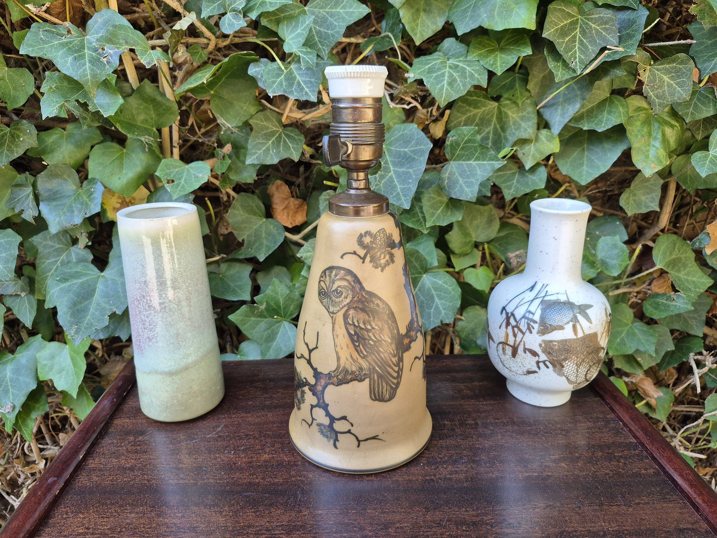 Große Lauritz Hjorth Bornholm Keramik Tischlampe 1930s Jugendstil Keramik mit Eulenmotiv – zeitgenössische skandinavische Skønvirke Design Kunstkeramik Lampe