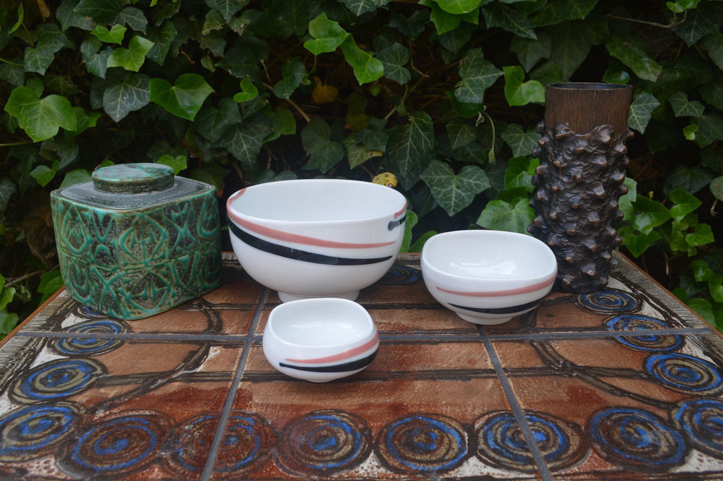 Vintage Royal Copenhagen Fajance Schalen Set 5/5318, 5/5114, 5/5329 Danish Design 1980er Jahre Baca Serie MCM Designklassiker