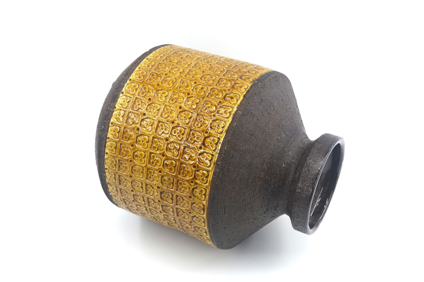 Große XL Bitossi Keramik Vase 309/26 Rimini Gelb Design Aldo Londi Mid-Century Modern Design mit seltener gelber Glasur 1960s italienischer Fat-Lava Designklassiker