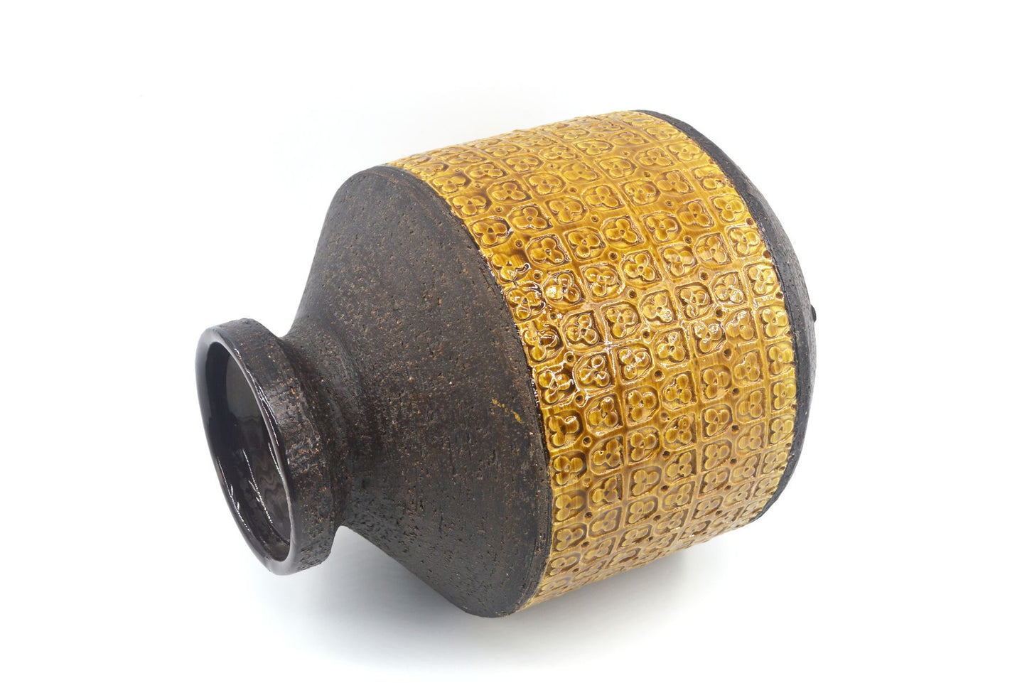 Große XL Bitossi Keramik Vase 309/26 Rimini Gelb Design Aldo Londi Mid-Century Modern Design mit seltener gelber Glasur 1960s italienischer Fat-Lava Designklassiker