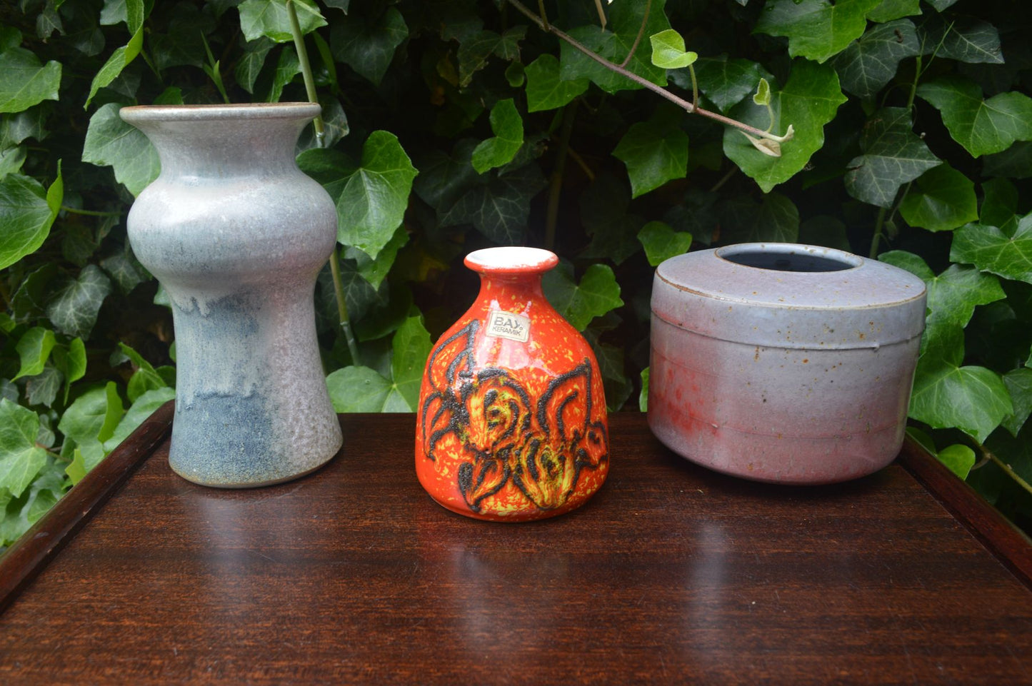 Vintage WGP Bay Keramik Fat-Lava Keramik Vase 22-12 Bodo Mans Design 1970s westdeutsche Keramik Vase mit rot-gelber Fat-Lava Glasur Pop-Art Design