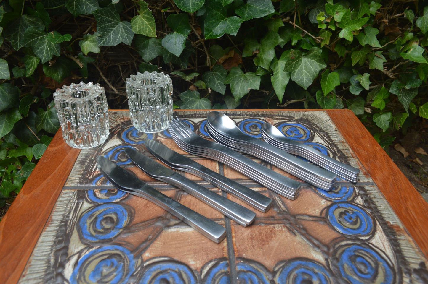 Dänisches Vintage Aida Besteck Mads Odgaard Design Dänemark - 22 Teiliges dänisches Mid Century Besteck 1980er Jahre, Edelstahl gebürstet