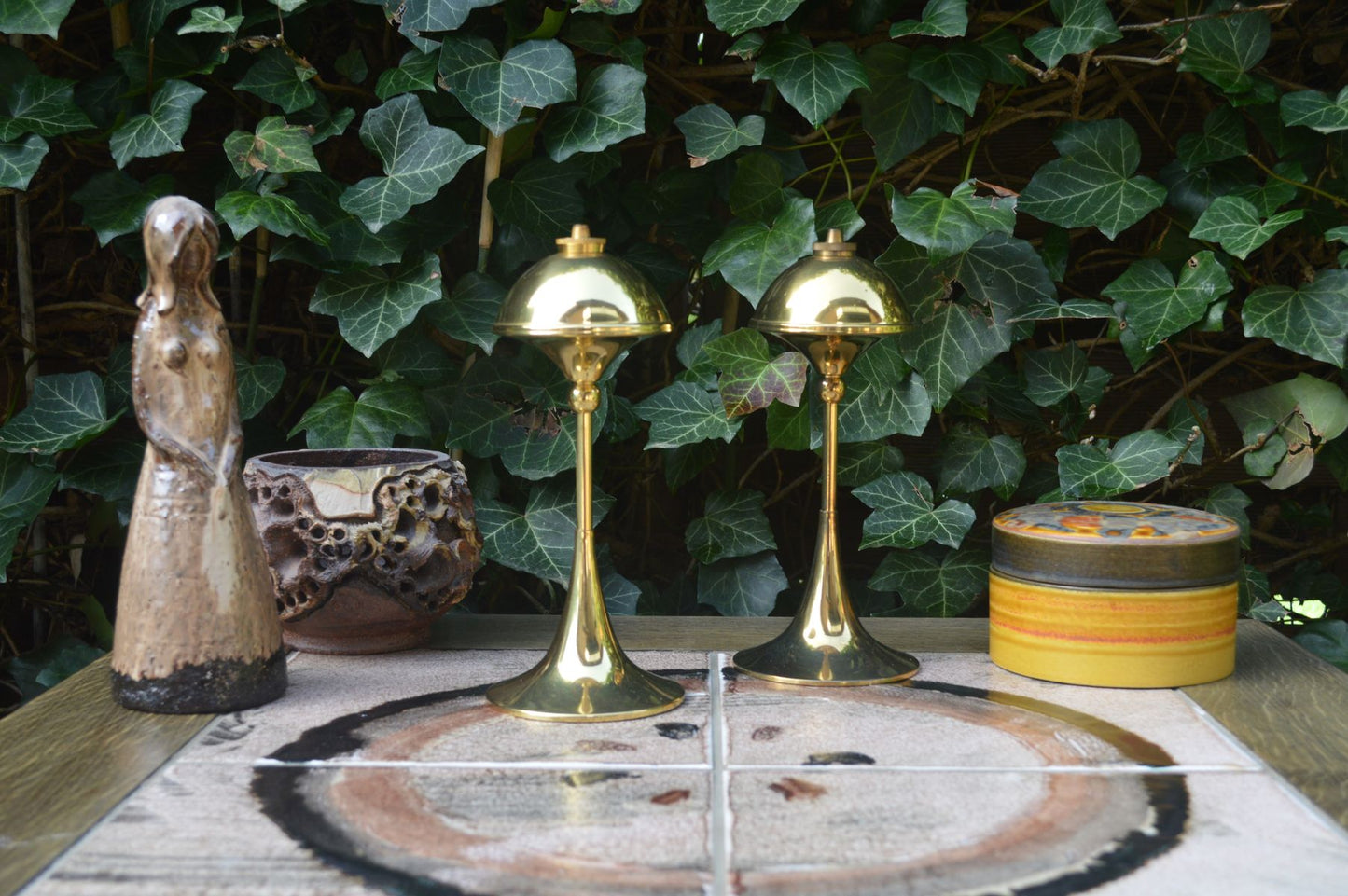 Mid-Century Modern Design Hejl Danmark tulpenförmige Messing Petroleumlampen 1960s Danish Modern Design Handmade in Danmark