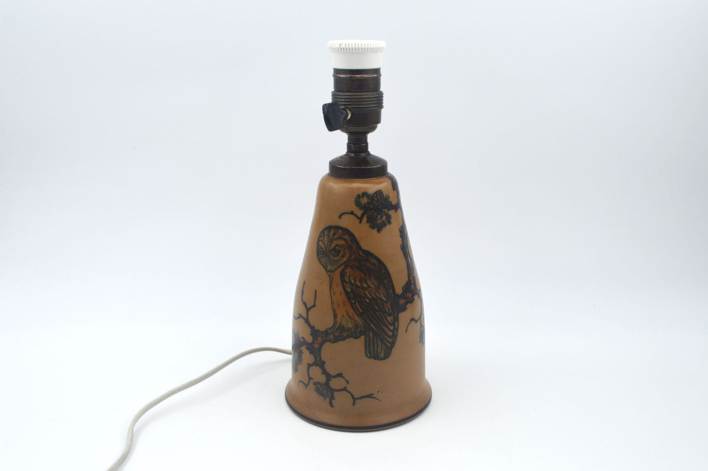Große Lauritz Hjorth Bornholm Keramik Tischlampe 1930s Jugendstil Keramik mit Eulenmotiv – zeitgenössische skandinavische Skønvirke Design Kunstkeramik Lampe