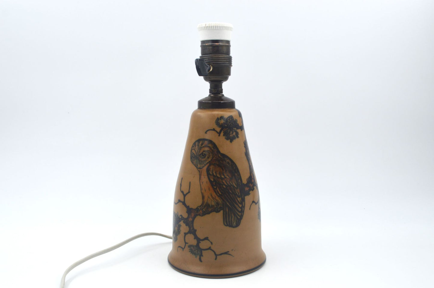 Große Lauritz Hjorth Bornholm Keramik Tischlampe 1930s Jugendstil Keramik mit Eulenmotiv – zeitgenössische skandinavische Skønvirke Design Kunstkeramik Lampe