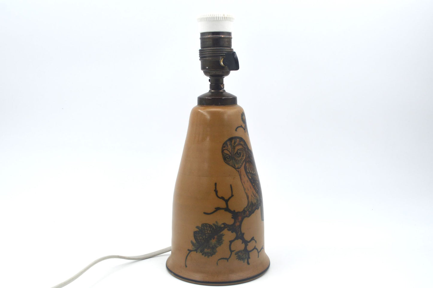 Große Lauritz Hjorth Bornholm Keramik Tischlampe 1930s Jugendstil Keramik mit Eulenmotiv – zeitgenössische skandinavische Skønvirke Design Kunstkeramik Lampe