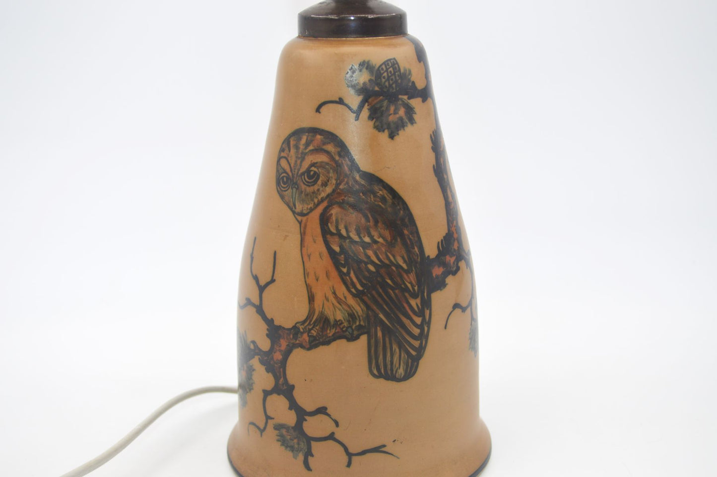 Große Lauritz Hjorth Bornholm Keramik Tischlampe 1930s Jugendstil Keramik mit Eulenmotiv – zeitgenössische skandinavische Skønvirke Design Kunstkeramik Lampe