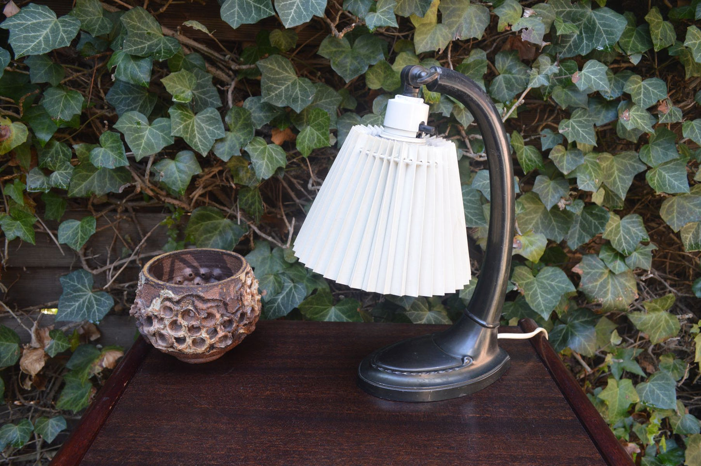 Antike Jugendstil Zinn Tischlampe mit Lampenschirm – 1920 dänisches Skønvirke Design Schreibtischleuchte – Art-Deco Bauhaus Design