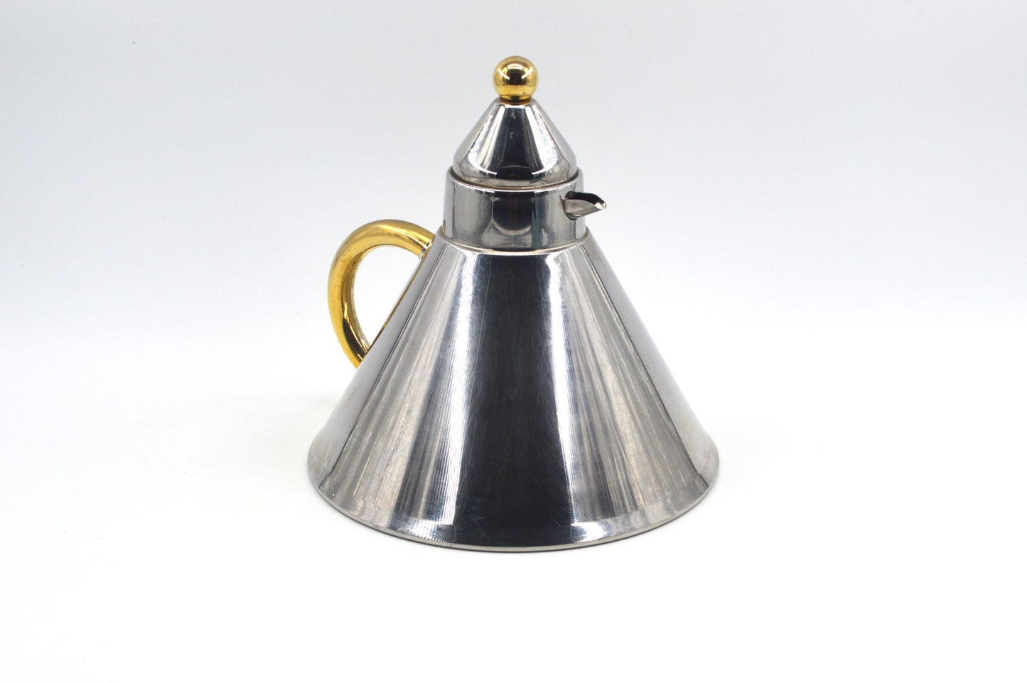 Vintage 1980s Inoxpran Orchidea Design Wasserkessel 18-10 mit Goldverzierung Made in Italy - italienisches MCM Memphis Design