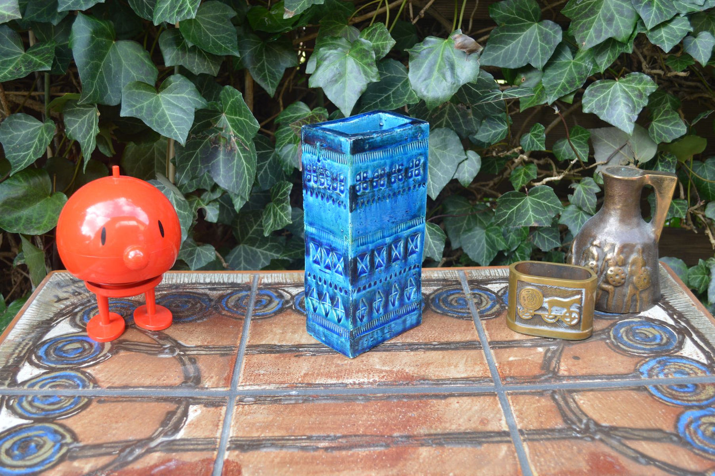 Mid-Century Modern Bitossi Keramik Aldo Londi Design Vase 727/18 Rimini Blu 1960s italienischer Fat-Lava Designklassiker