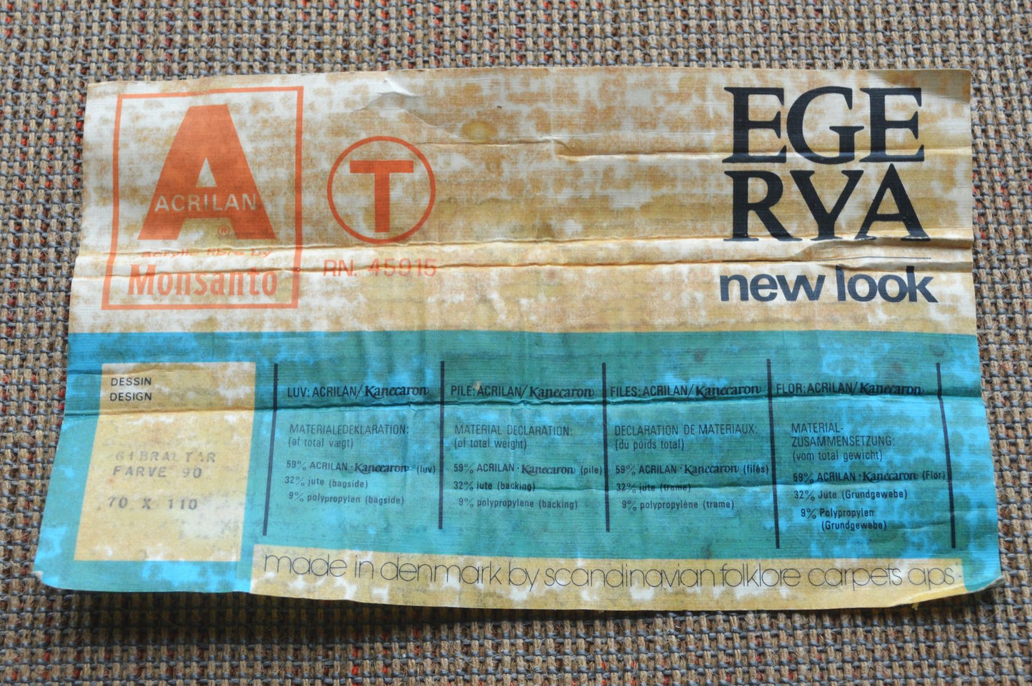 Vintage Ege Rya Danmark Gibraltar Teppich 1970s Pop-Art Design Denmark Scandinavian Folklore Carpets dänisches MCM Design