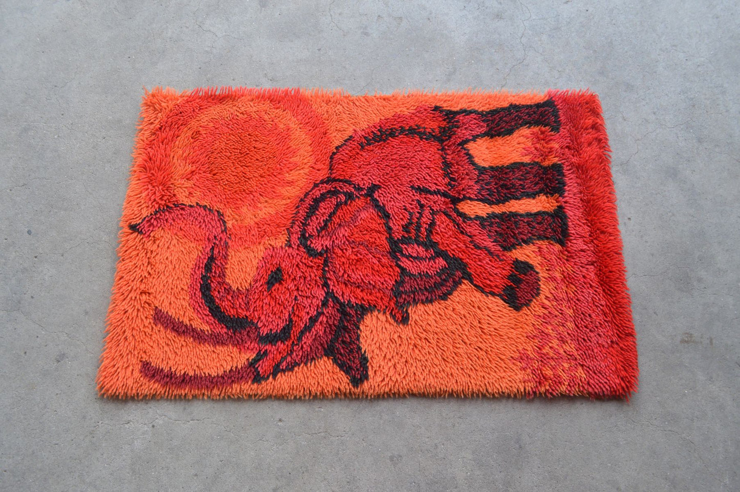 Vintage Ege Rya Danmark Elephant Teppich 1970s Pop-Art Design Denmark Scandinavian Folklore Carpets – dänischer Vintage Design Teppich