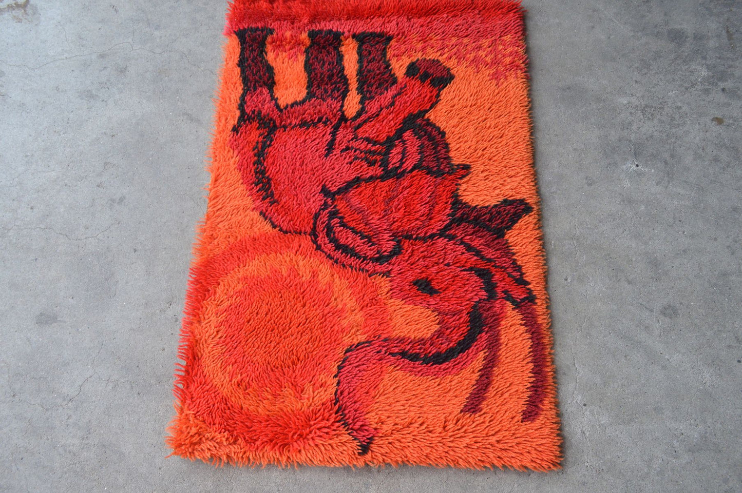 Vintage Ege Rya Danmark Elephant Teppich 1970s Pop-Art Design Denmark Scandinavian Folklore Carpets – dänischer Vintage Design Teppich