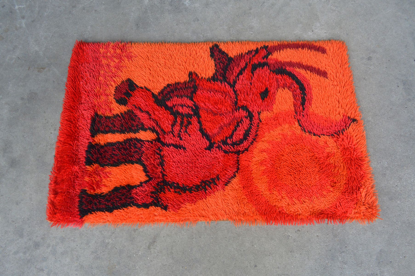 Vintage Ege Rya Danmark Elephant Teppich 1970s Pop-Art Design Denmark Scandinavian Folklore Carpets – dänischer Vintage Design Teppich