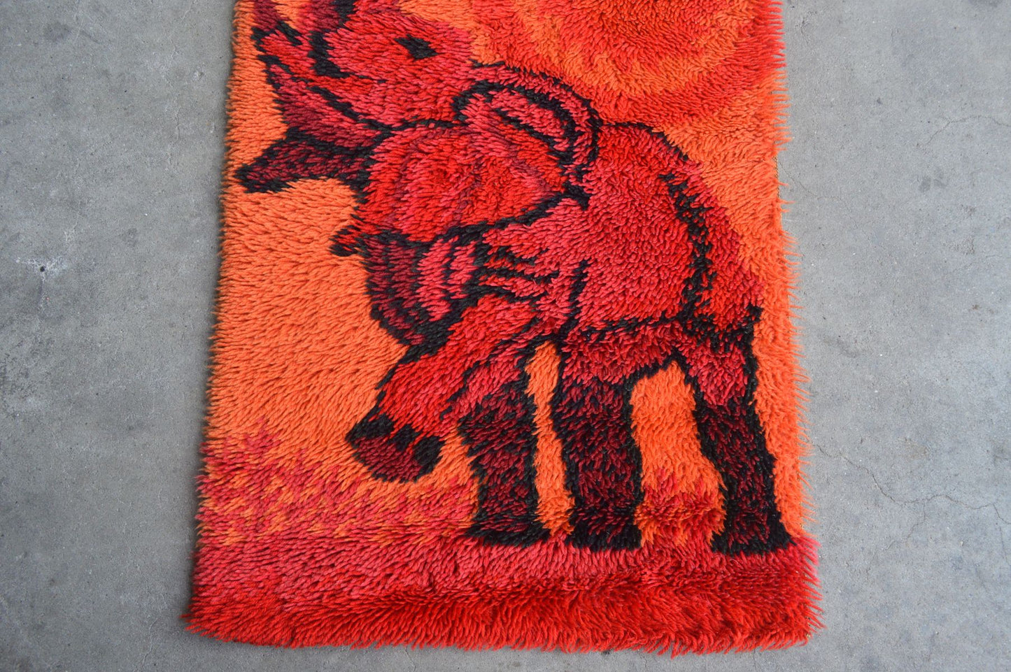 Vintage Ege Rya Danmark Elephant Teppich 1970s Pop-Art Design Denmark Scandinavian Folklore Carpets – dänischer Vintage Design Teppich