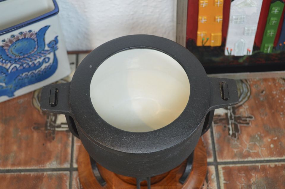 Mid-Century Digsmed Denmark Cast Iron Fondue 1960s Danish Design Teak