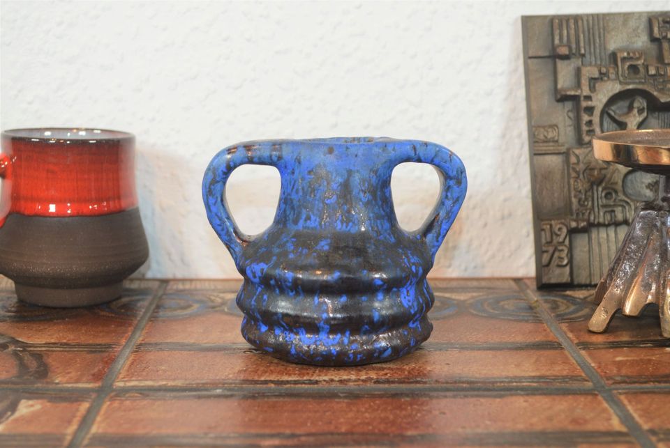 Vintage 1960'er keramisk vase blå fedt-lava design WGP pop art