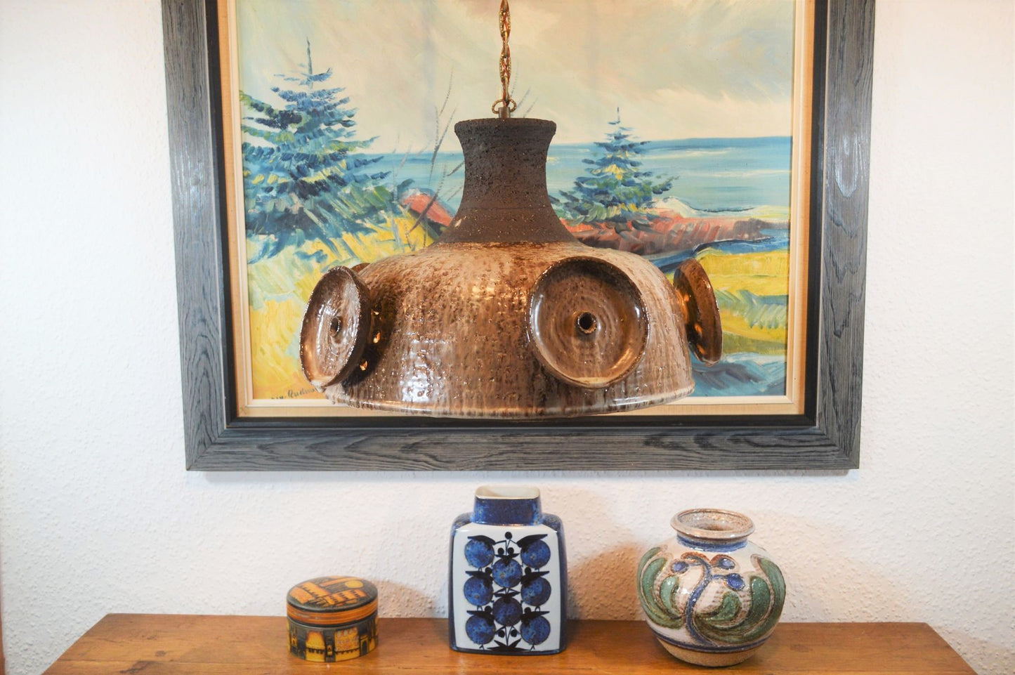 Leo Enøe Denmark 1960s Studiokeramik Hängelampe Danish Brutalist Design