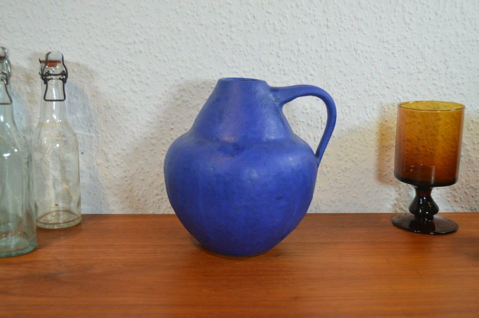 Mid-Century Hartwig Heyne „Hoy“ Studiokeramik Vase WGP 1970s blue Fat Lava Design