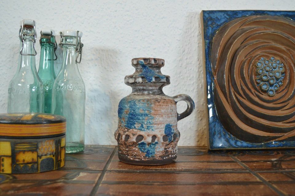 Vintage Carstens Tönnieshof Keramik Vase 7327-15 WGP blaue Fat-Lava Glasur Kunstkeramik Mid-Century Vase