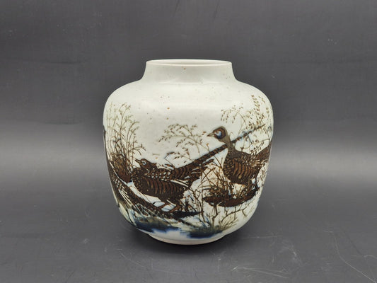 Vintage dänische Royal Copenhagen Fajance Vase 1062/5357 Nils Thorsson Diana Design mit Fasanen, Danish Design 1970er Jahre MCM Designklassiker