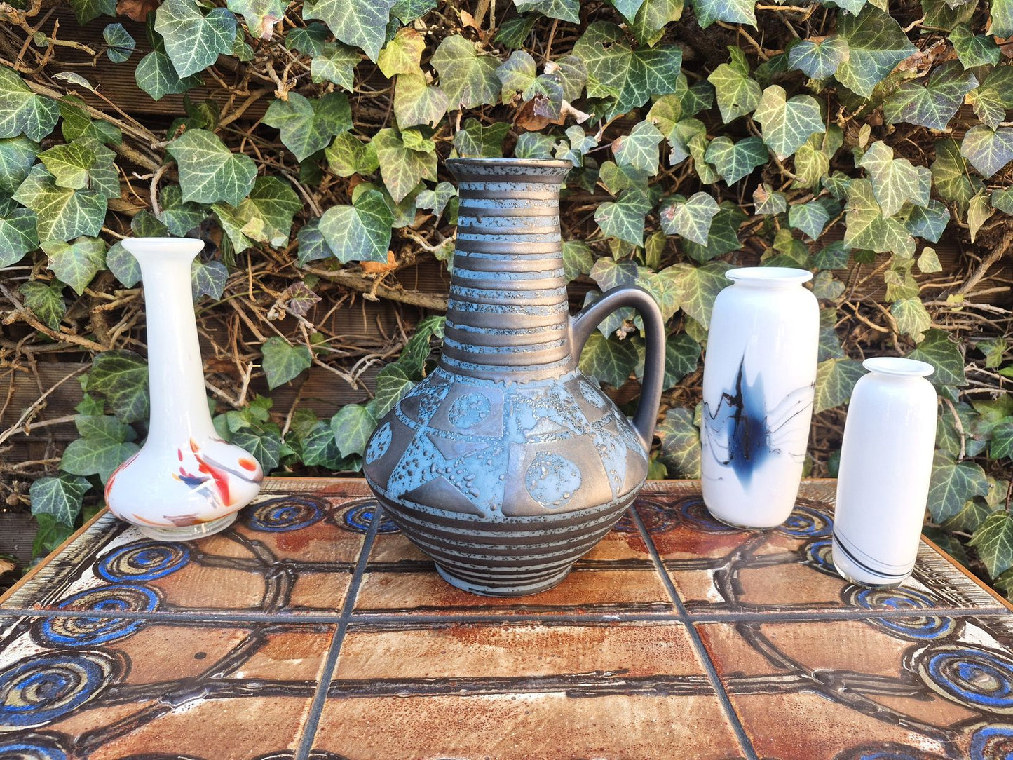 WGP Carstens Tönnieshof Keramik Vase 1507-27 im blauen Ankara Design 1960s Westdeutsche Vintage Fat-Lava Vase Helmut Scholtis Design