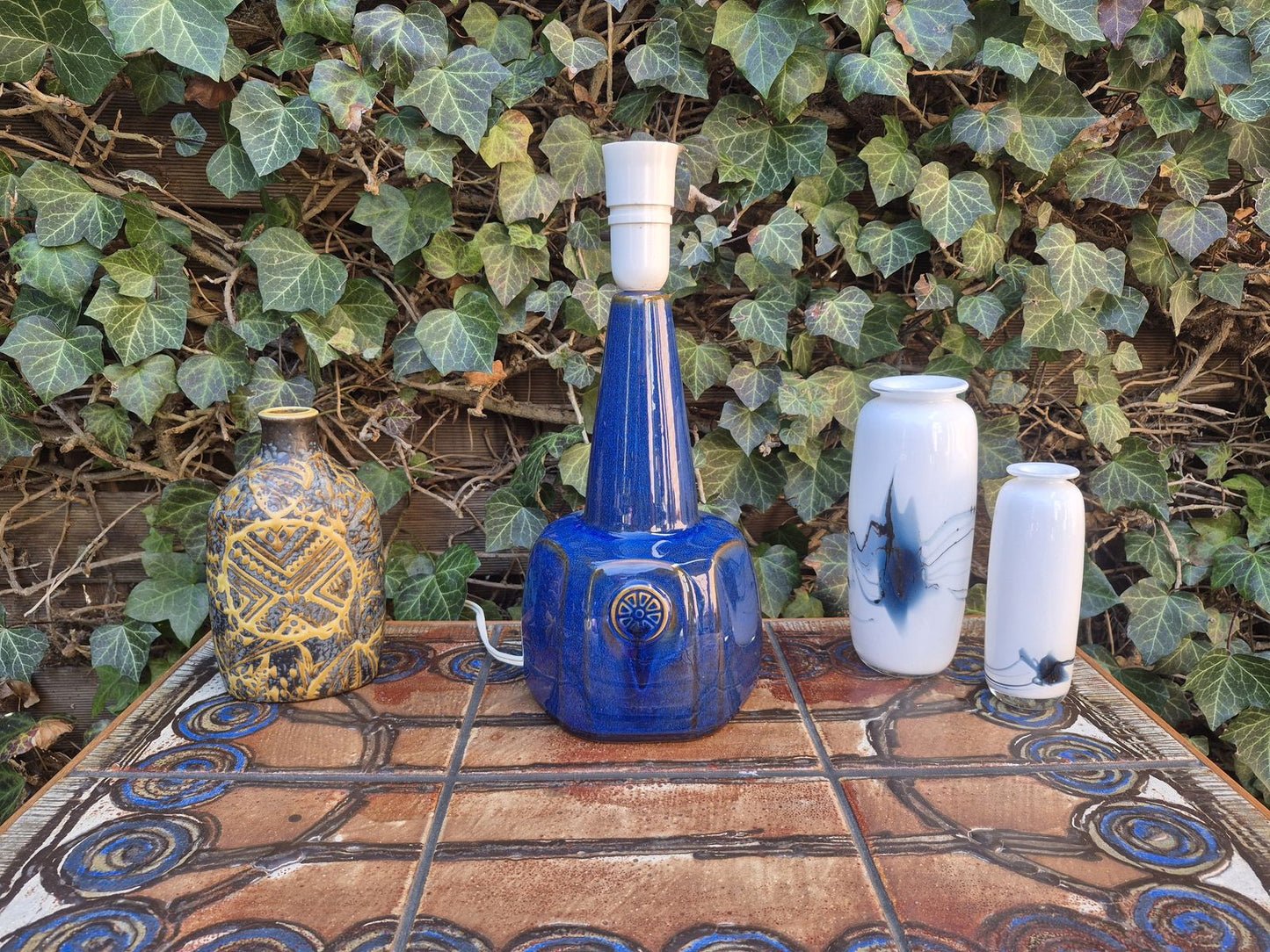 Große blaue Vintage Einar Johansen Tischlampe 1020 für Søholm Stentøj Bornholm Keramik Dänemark 1960's Danish Mid-Century Modern Designlampe
