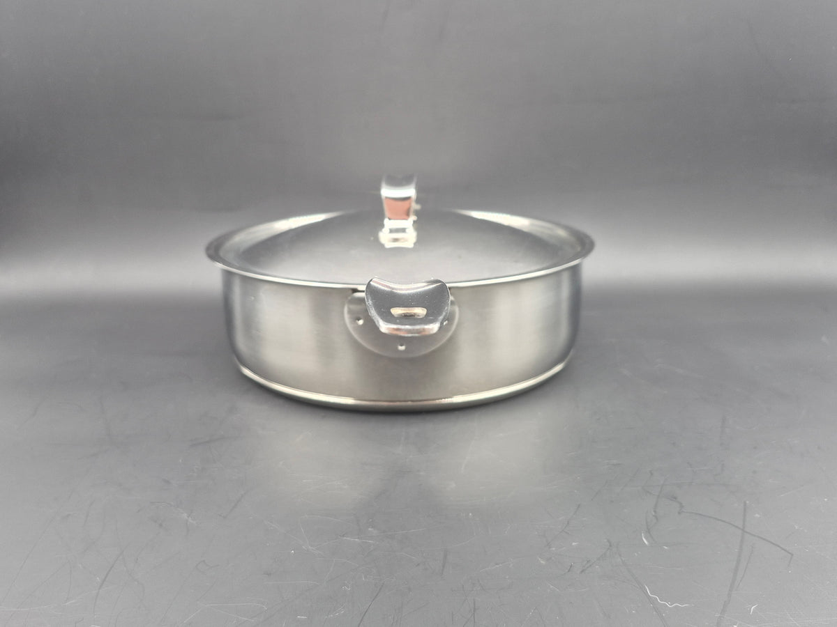 Seltene große Hackman Polaris Norway Edelstahl Pfanne – norwegische Mid-Century Design Pfanne mit Deckel, Vintage Hackman Polaris Designklassiker