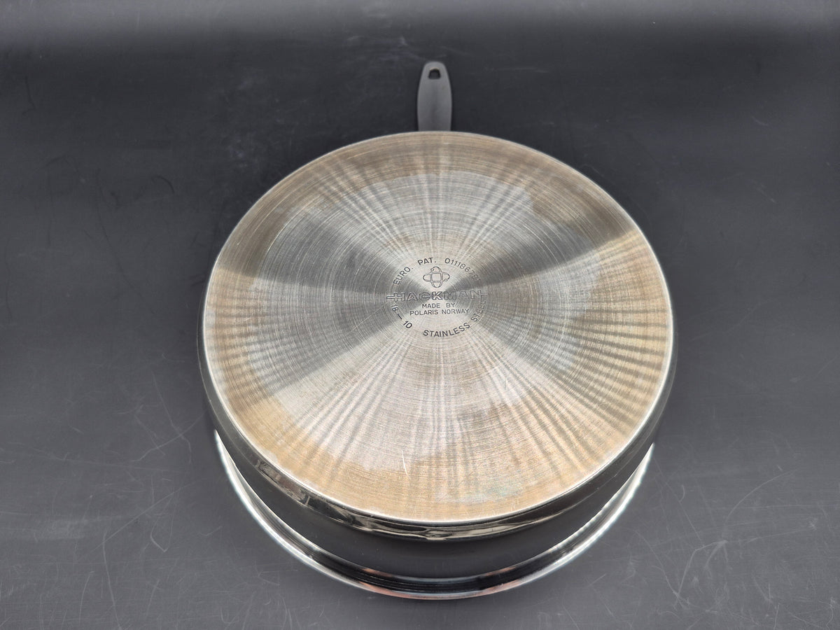 Seltene große Hackman Polaris Norway Edelstahl Pfanne – norwegische Mid-Century Design Pfanne mit Deckel, Vintage Hackman Polaris Designklassiker