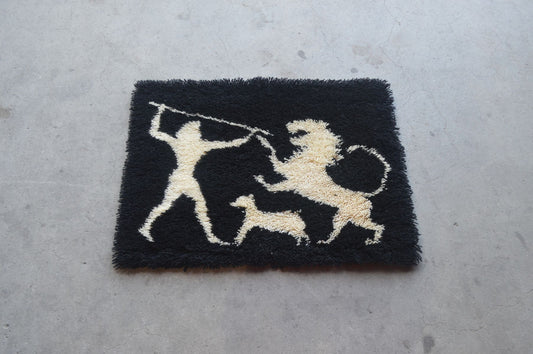 Dänischer Vintage handgefertigter Ege Rya Denmark Teppich 1970s Pop-Art Design mit mythologischer Jagdszene – dänische Kunst-Weberei MCM Design