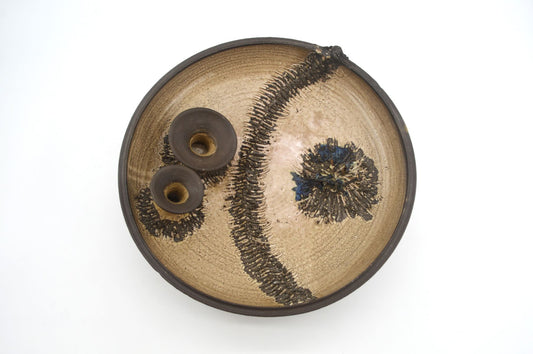 Einzigartige brutalistische Hyllested Studiokeramik Schale – 1970s Holger Jensen Keramik Wanddekoration – dänische Brutalismus Kunstkeramik