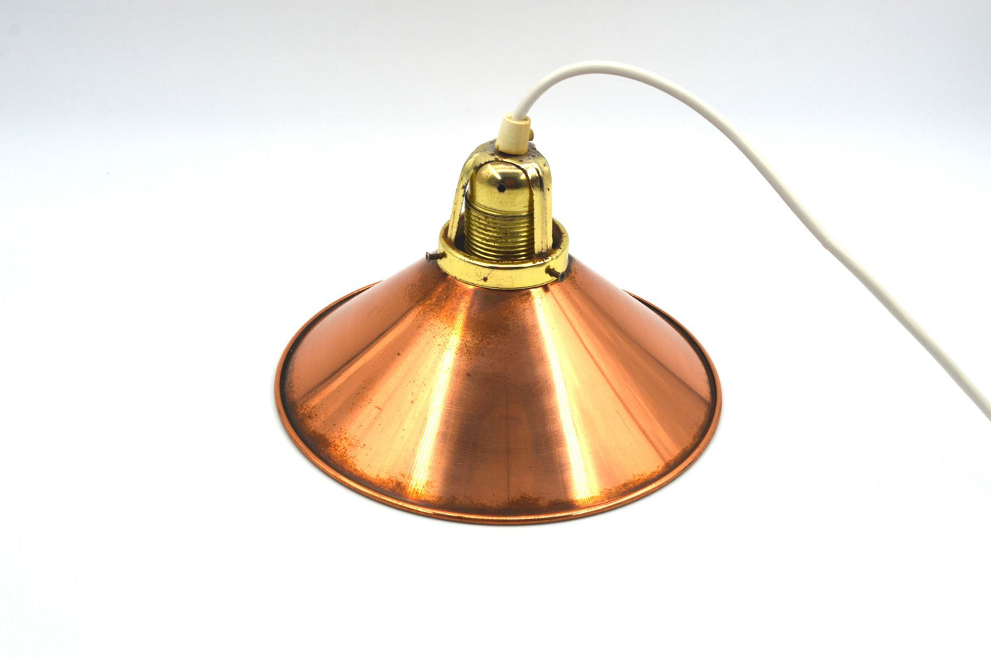 änische Mid-Century Schuhmacherlampen - Vintage Kupfer Schumacher oder Schuster Hängelampen - 1960s dänische MCM Industrie Design Pendellampen
