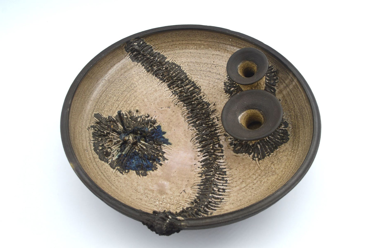Einzigartige brutalistische Hyllested Studiokeramik Schale – 1970s Holger Jensen Keramik Wanddekoration – dänische Brutalismus Kunstkeramik