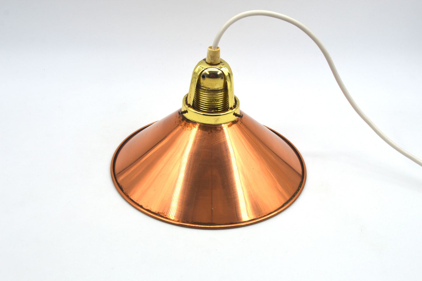 änische Mid-Century Schuhmacherlampen - Vintage Kupfer Schumacher oder Schuster Hängelampen - 1960s dänische MCM Industrie Design Pendellampen