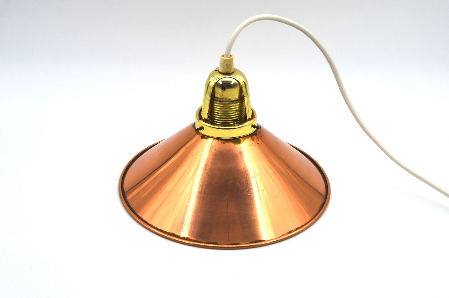 änische Mid-Century Schuhmacherlampen - Vintage Kupfer Schumacher oder Schuster Hängelampen - 1960s dänische MCM Industrie Design Pendellampen
