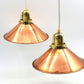 änische Mid-Century Schuhmacherlampen - Vintage Kupfer Schumacher oder Schuster Hängelampen - 1960s dänische MCM Industrie Design Pendellampen