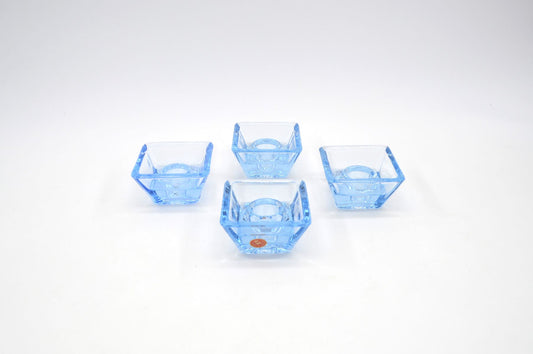 Mid-Century 1960s blaue Holmegaard Kastrup Design Danmark 4 Kerzenhalter 16524 Per Lütken (1916-1998) Design 1960s – Danish Modern Designklassiker