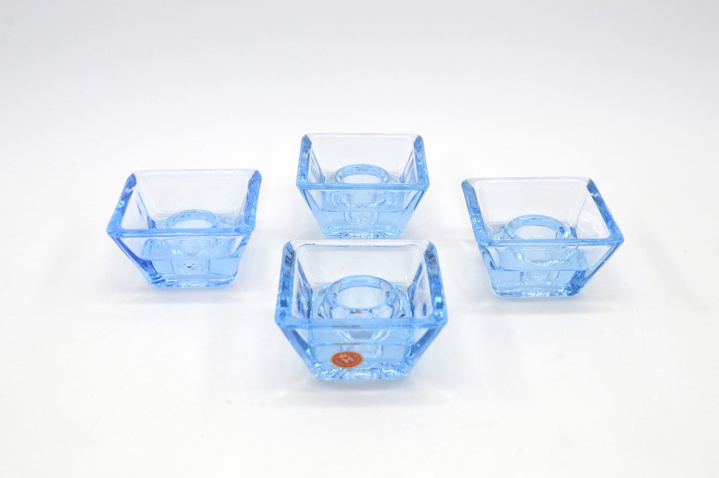 Mid-Century 1960s blaue Holmegaard Kastrup Design Danmark 4 Kerzenhalter 16524 Per Lütken (1916-1998) Design 1960s – Danish Modern Designklassiker