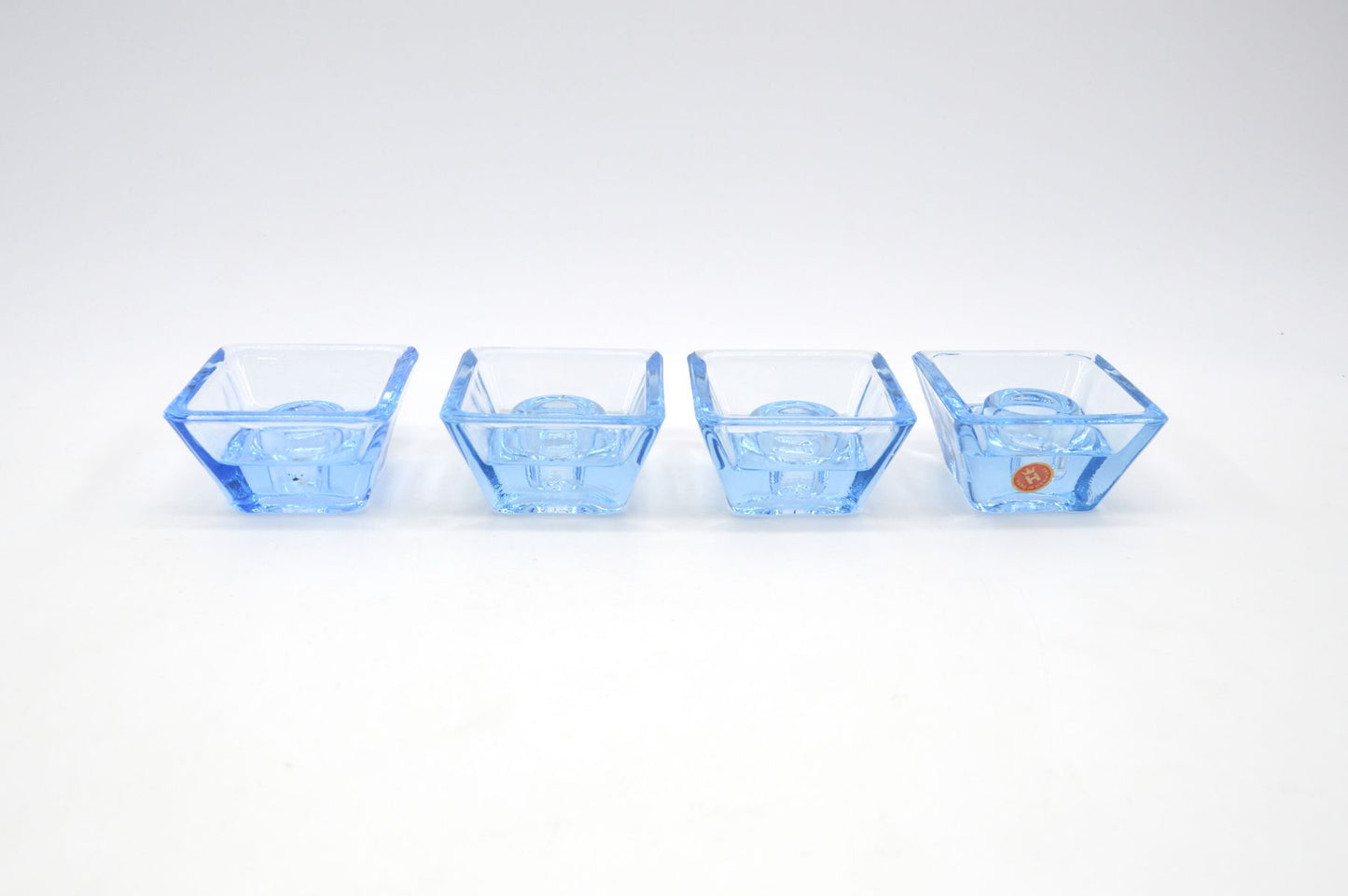 Mid-Century 1960s blaue Holmegaard Kastrup Design Danmark 4 Kerzenhalter 16524 Per Lütken (1916-1998) Design 1960s – Danish Modern Designklassiker