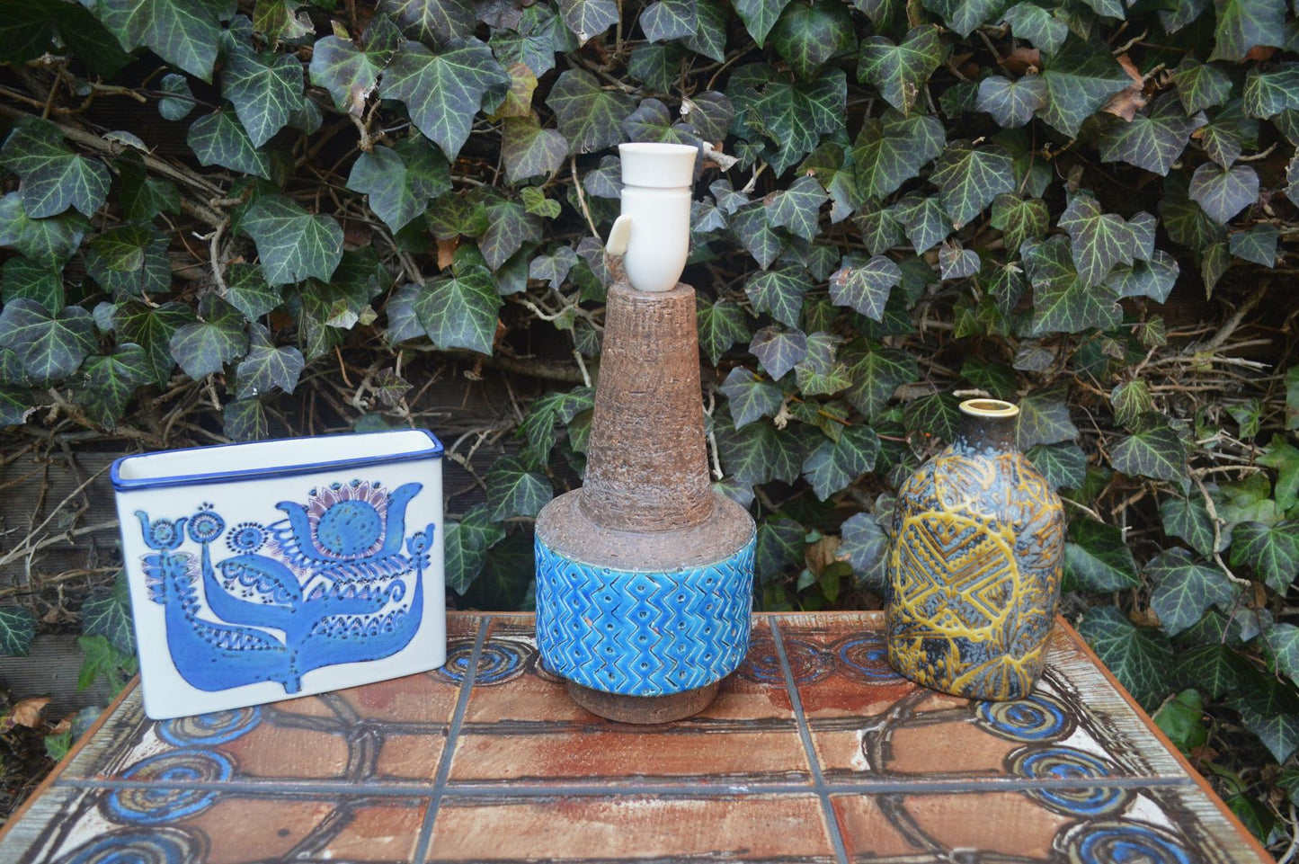 Große Vintage Rimini Blue Bitossi Keramik Tischlampe HS 32/25 Design Aldo Londi Mid-Century Modern Design 1960s italienischer Fat-Lava Designklassiker