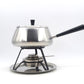 Vintage Spring Culinox Edelstahl Fondue Set mit Fondue Topf, Brenner und Ständer, Original 1980s Mid-Century Schweizer Design Fondue