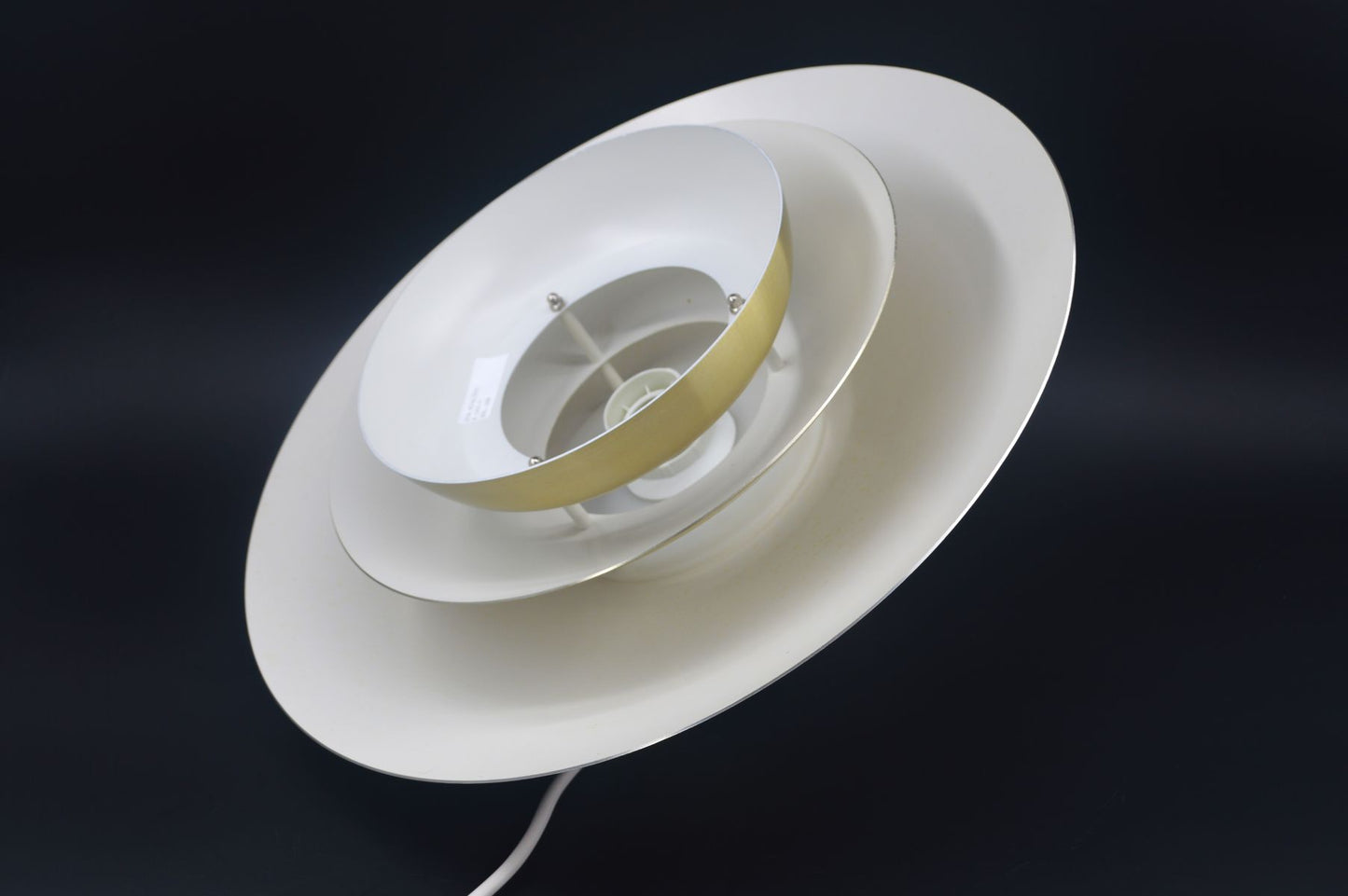 1970s goldene Jeka Metaltryk A/S Denmark Designlampe 1007-H Kurt Wiborg Design – dänische MCM Design Hängelampe