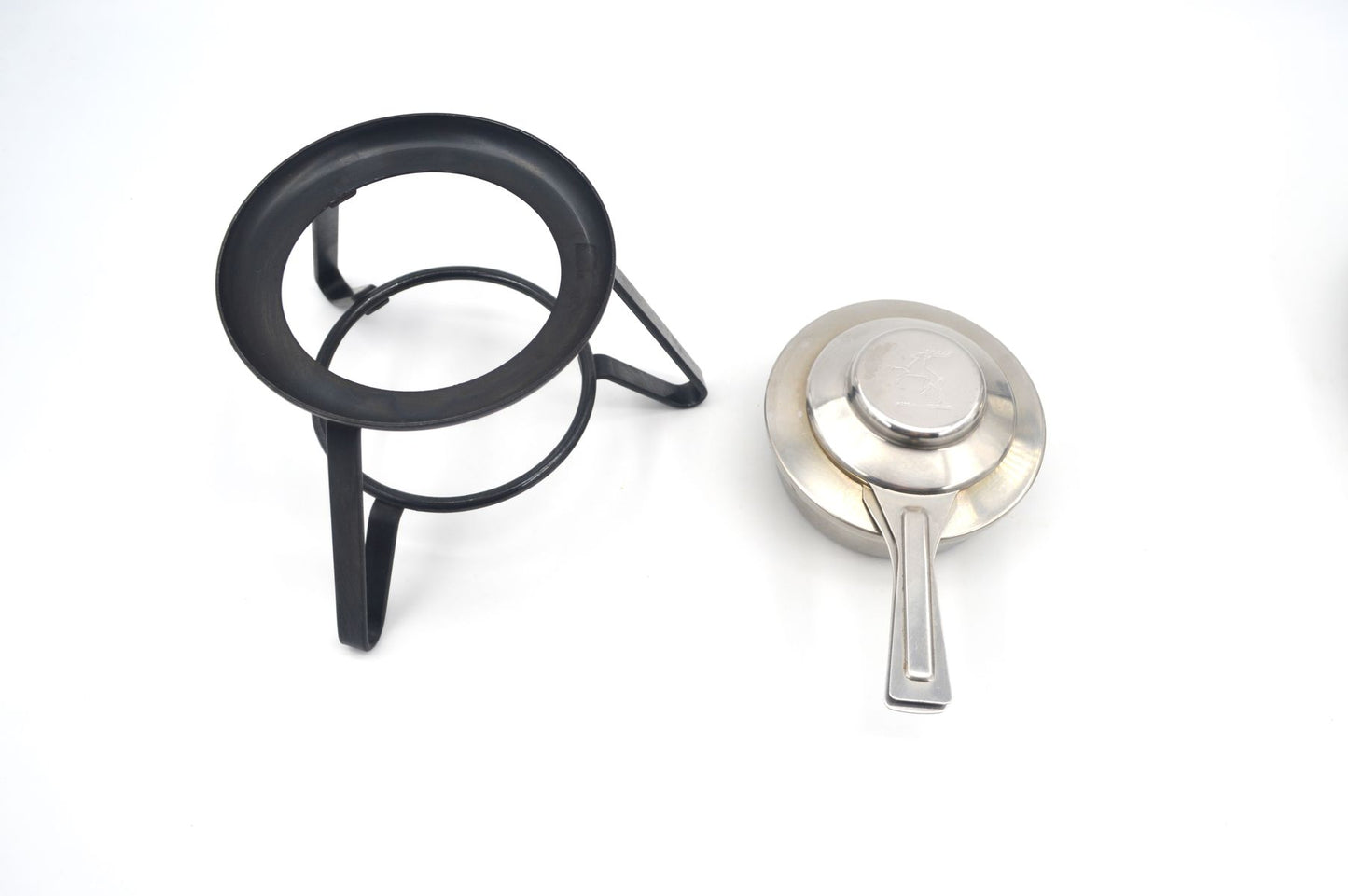 Vintage Spring Culinox Edelstahl Fondue Set mit Fondue Topf, Brenner und Ständer, Original 1980s Mid-Century Schweizer Design Fondue