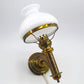Antike Petroleum Wandlampe mit Opalglas Lampenschirm dänisches Mid-Century Design 1960s Petroleum Lampe Danish Design Designlampe