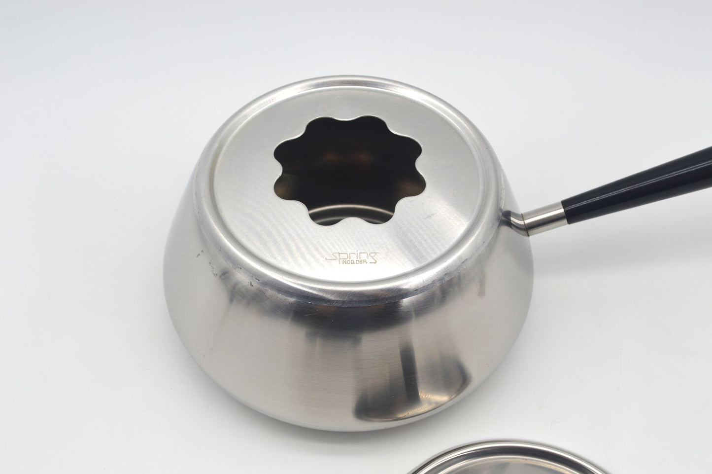 Vintage Spring Culinox Edelstahl Fondue Set mit Fondue Topf, Brenner und Ständer, Original 1980s Mid-Century Schweizer Design Fondue