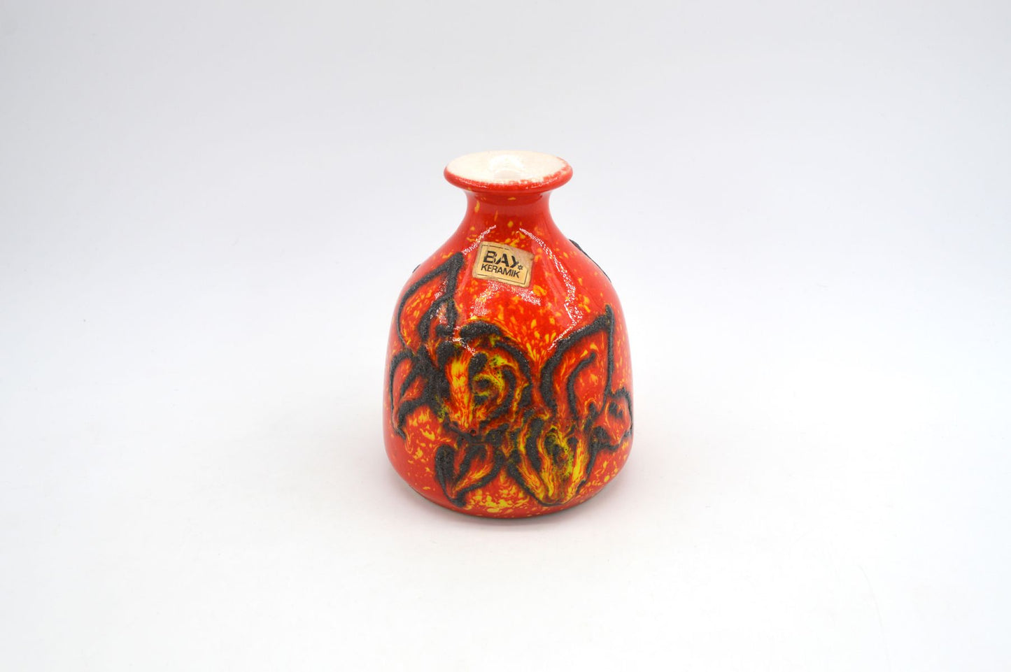 Vintage WGP Bay Keramik Fat-Lava Keramik Vase 22-12 Bodo Mans Design 1970s westdeutsche Keramik Vase mit rot-gelber Fat-Lava Glasur Pop-Art Design