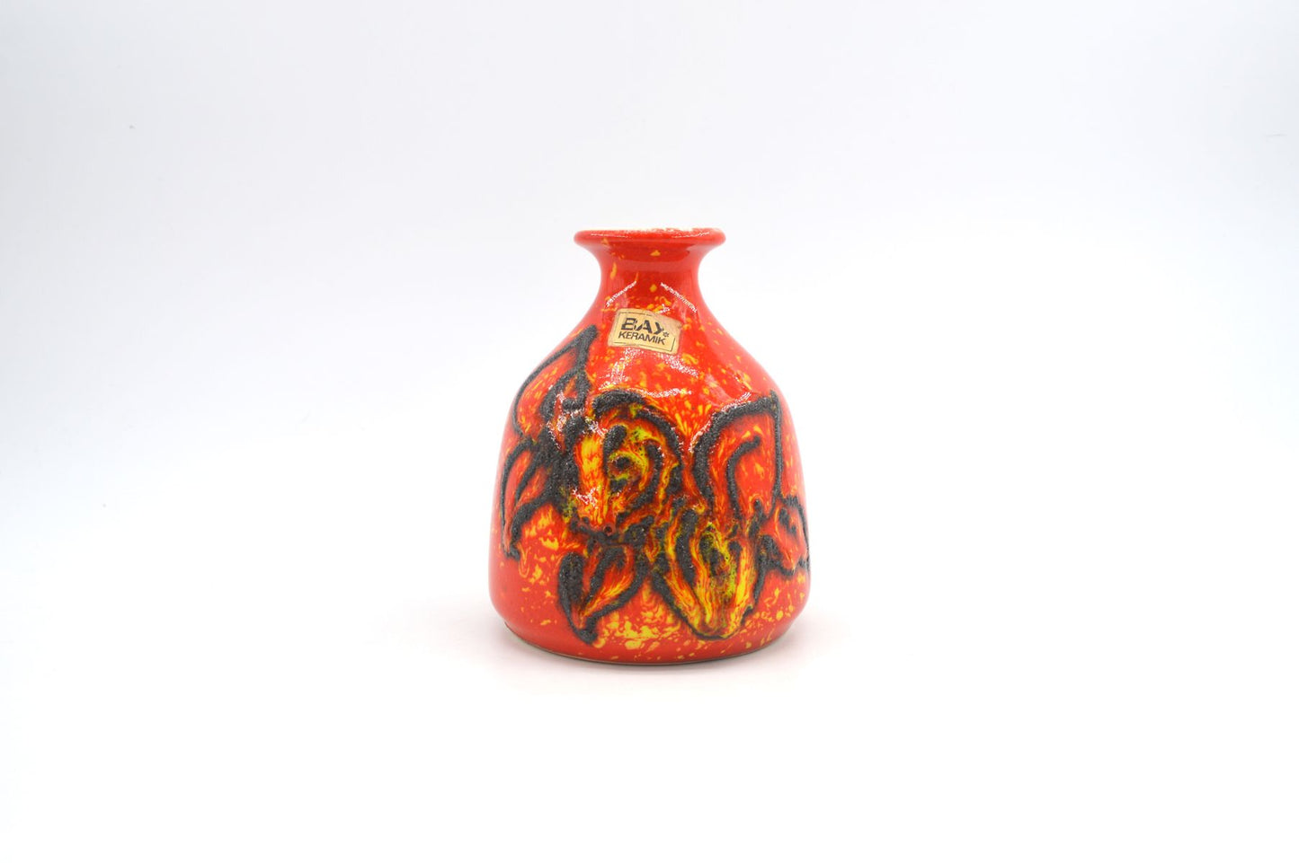 Vintage WGP Bay Keramik Fat-Lava Keramik Vase 22-12 Bodo Mans Design 1970s westdeutsche Keramik Vase mit rot-gelber Fat-Lava Glasur Pop-Art Design
