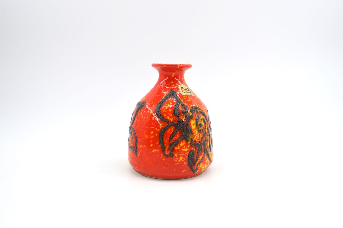 Vintage WGP Bay Keramik Fat-Lava Keramik Vase 22-12 Bodo Mans Design 1970s westdeutsche Keramik Vase mit rot-gelber Fat-Lava Glasur Pop-Art Design