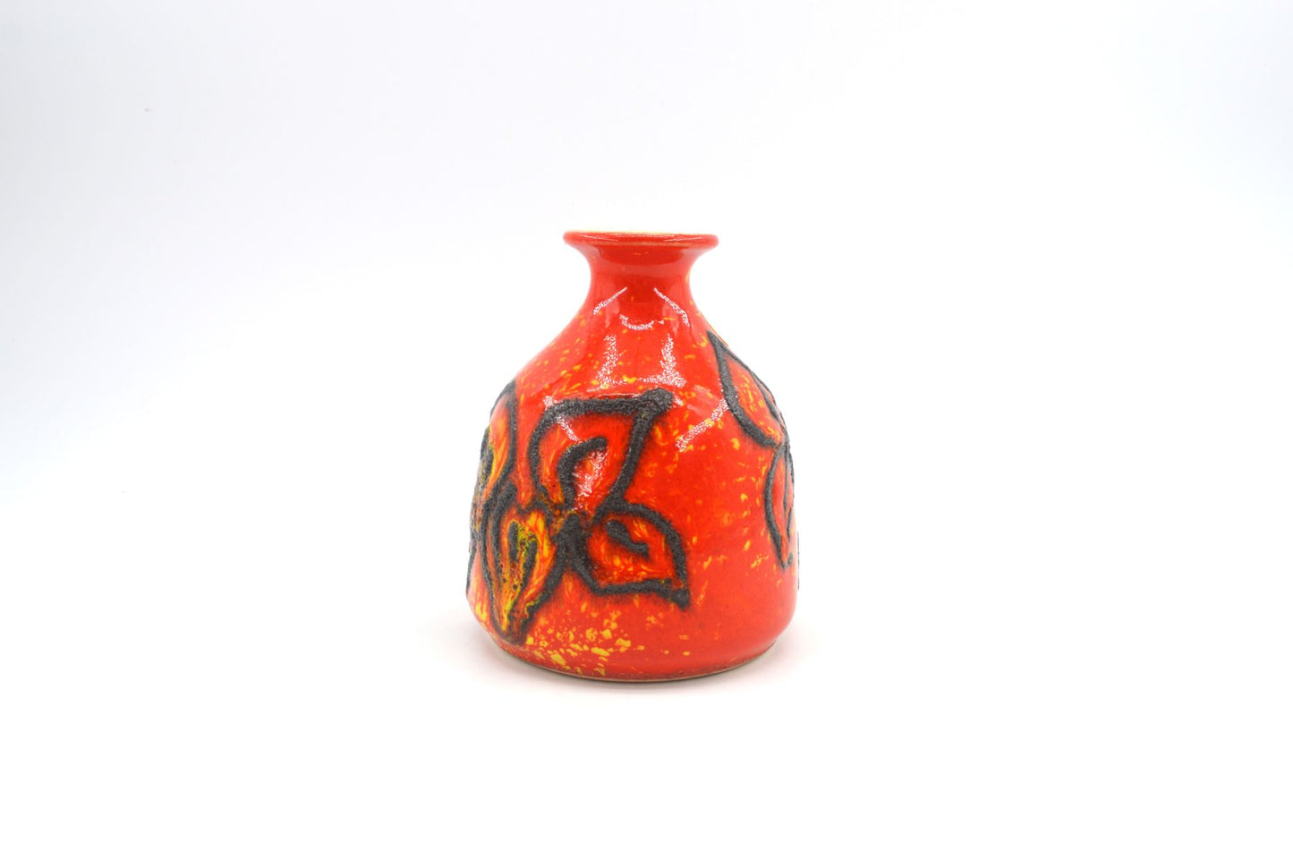 Vintage WGP Bay Keramik Fat-Lava Keramik Vase 22-12 Bodo Mans Design 1970s westdeutsche Keramik Vase mit rot-gelber Fat-Lava Glasur Pop-Art Design