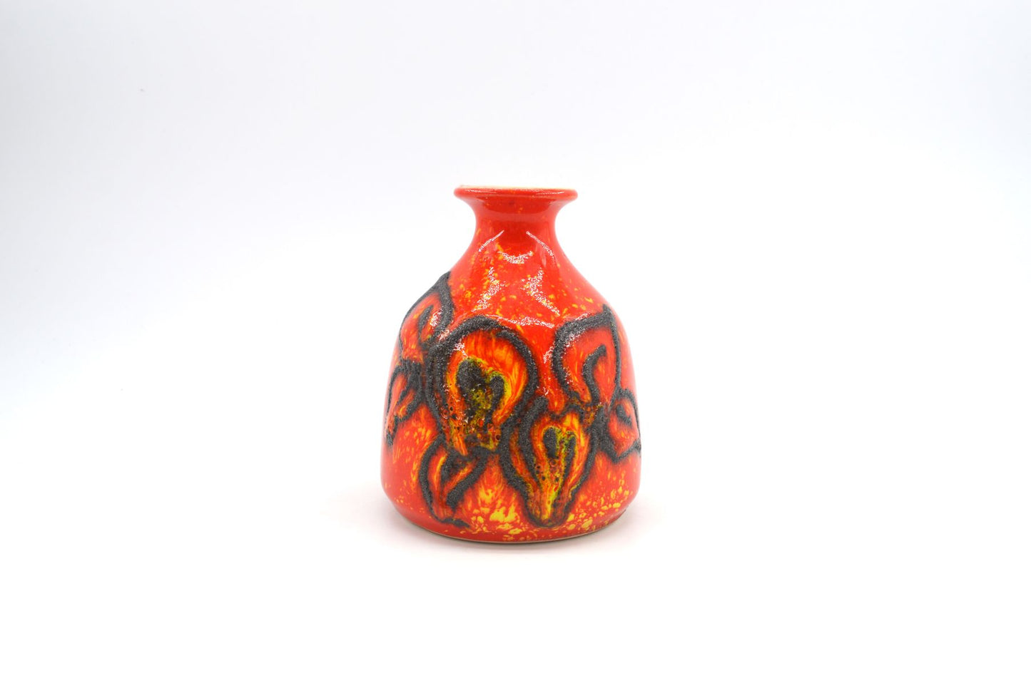 Vintage WGP Bay Keramik Fat-Lava Keramik Vase 22-12 Bodo Mans Design 1970s westdeutsche Keramik Vase mit rot-gelber Fat-Lava Glasur Pop-Art Design